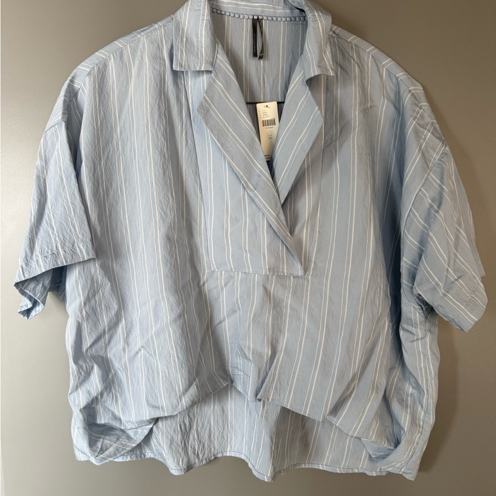 NWT Anthropologie Sky Blue Striped Collared Shirt